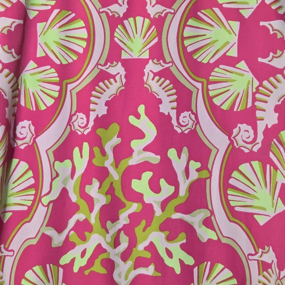 Crown & Ivy Seahorse Shell Tassel Shift Dress Pink Green 14 Preppy Beach Resort - Picture 4 of 8